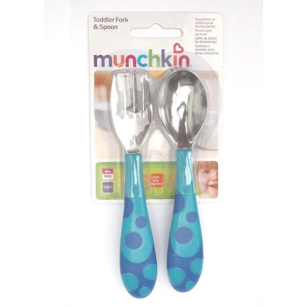 Munchkin Toddler Fork & Spoon Set 12 Months BPA Free (Blue)