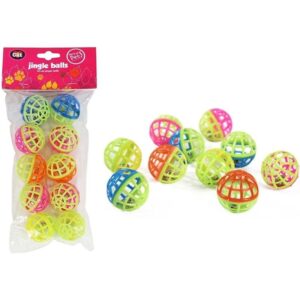 Plastic cat kitten play balls jingle bell assorted colours pack of 10 games trea